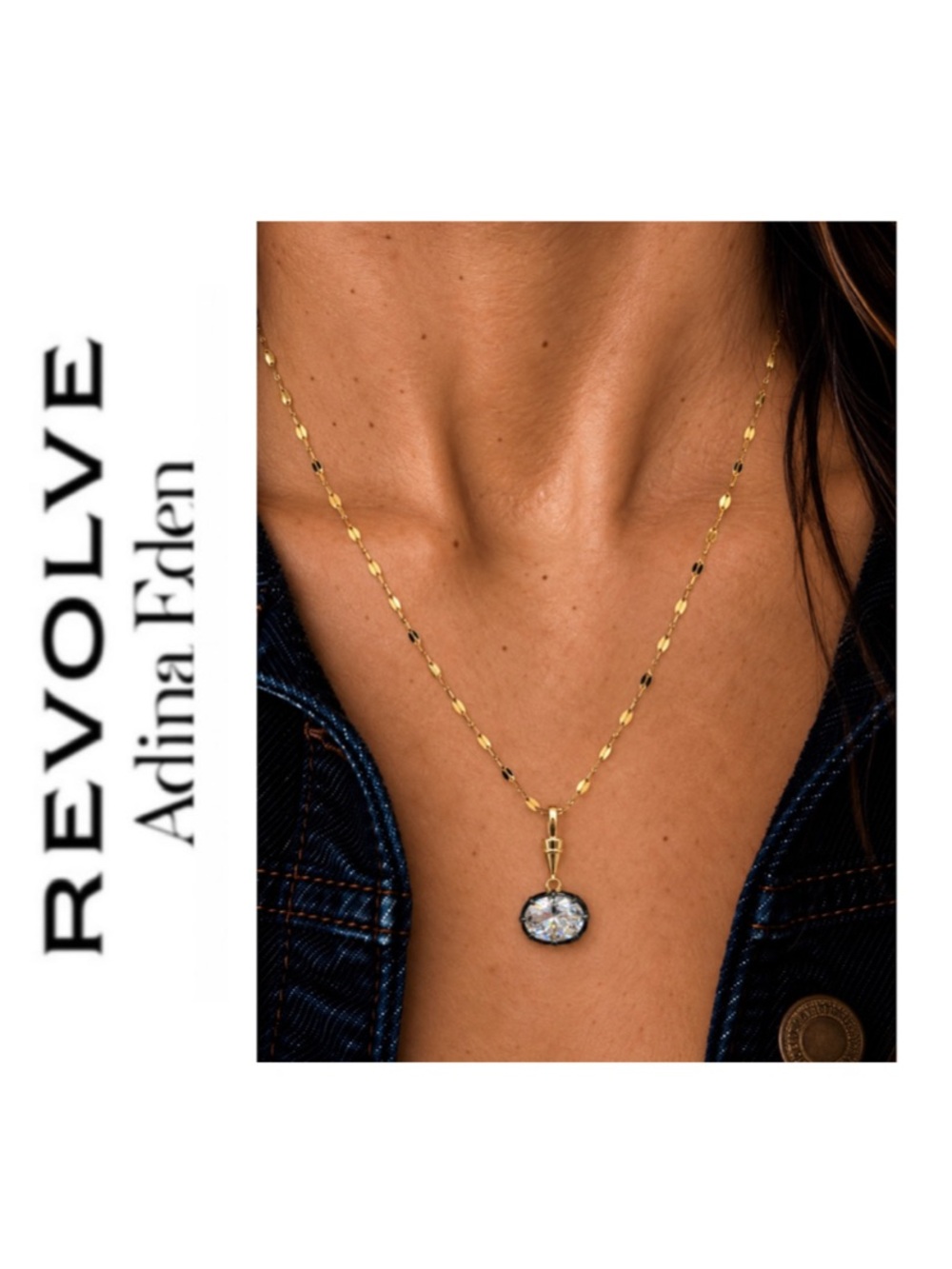Revolve x Adina Eden Georgian East-West Oval Black Rhodium CZ Pendant Necklace